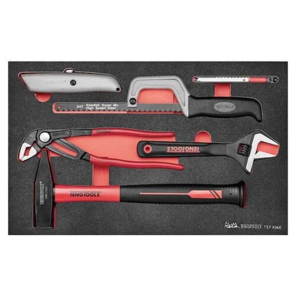 6 Piece Plier, Wrench, Engineer Hammer, Knife & Saw General Eva Foam Tray
